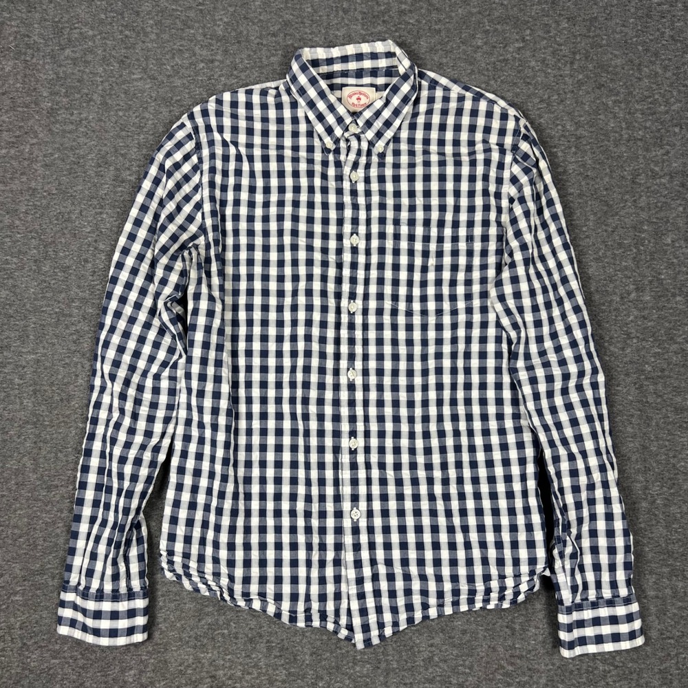 Brooks Brothers Red Fleece Seersucker Button Down Shirt Mens L Navy Gingham